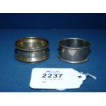 Two Silver Napkins Rings, Birmingham maker J. Gloster, dated 1924 and 1925.