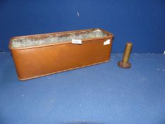 A rectangular copper Planter, 17'' long and a brass money pot.