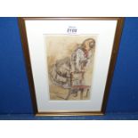 A pen/ink/watercolour painting attributed to Sir John Crampton of a young girl stood by chair.