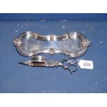 A superb George III old Sheffield plate ornate scissor Snuffer and matching stand,