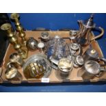 A quantity of plated items including tankards, coffee pot, apple shaped preserve pot, toast rack,