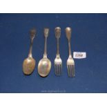 Four Silver dessert spoons and forks including; 1860 London spoon & fork,