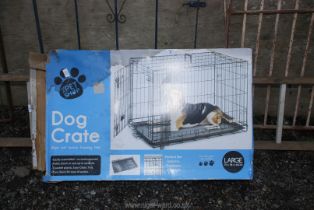 A large boxed dog crate.