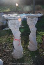 Pair of concrete Mermaid columned garden stands with Oyster shell tops