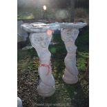 Pair of concrete Mermaid columned garden stands with Oyster shell tops