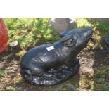 Painted concrete garden Pig ornament, 16'' long x 10'' high.