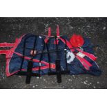 Two Stubbs saddle rack, lunge line and whip and horse rug a/f.