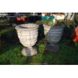 Pair of concrete urn style planters, 18'' high x 14'' diameter.