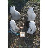 Pair of concrete Foxes, 10'' tall and a pair of seated Lions,