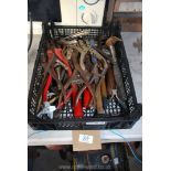 Tray of various hand tools: pliers, hammers, punches, etc.