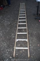 A 16 rung aluminium and wooden framed ladder.