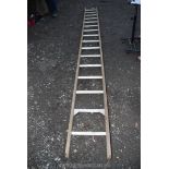 A 16 rung aluminium and wooden framed ladder.