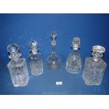 Five Decanters including Royal Brierley, Jenkins 'Regal, square shaped etc.
