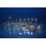 A quantity of mixed glass including eight fruit plates, sherry/port glasses,
