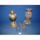 A Brass Oil Lamp with chimney,