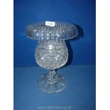 A large Brierley cut glass footed, turned rim vase, 11" tall.