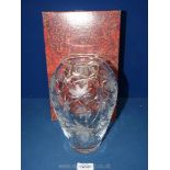 A boxed Doulton International cut crystal Vase with floral detail,