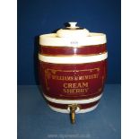 A Williams and Humbert vitreous china Sherry Barrel, 14" tall x 13" wide.