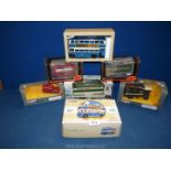 Four Corgi Classics model vehicles including Blackpool Tram, Bradford City Trolleybus,