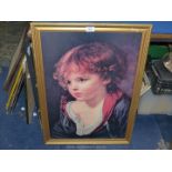 A framed Jean Baptiste Greuze Print "Petit Garcon blond", 30" x 22".