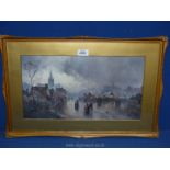 A gilt framed and ,mounted Print titled "The Market Place", signed lower right F.