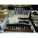 A Firth Staybright Canteen of Cutlery in dark wood box and with a wedding present letter for the