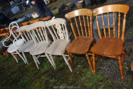 Six wooden kitchen chairs of various designs
