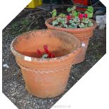 Two terracotta garden Pots with rope design,