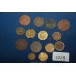 A quantity of old gaming and trade Tokens including 3 x George III from 1790 and 1794;