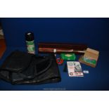 A small quantity of assorted gun equipment including pellets, gun bag, gun cleaning equipment etc.