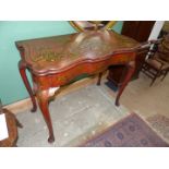 A fine old Chinoiserie red/brown lacquered flap-over Card Table beautifully decorated with