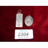 A Birmingham silver ingot pendant dated 1977 to commemorate the Silver Jubilee by P & RB (P&R