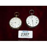 Two Ladies Pocket Watches, both with Roman numerals and enamel faces, one stamped H.