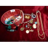 Miscellaneous costume jewellery to include; two strand pearl necklace with side fastening,