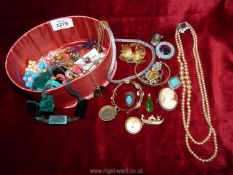 Miscellaneous costume jewellery to include; two strand pearl necklace with side fastening,