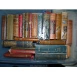 A box of pictorial cloth books to include Robinson Crusoe, Robin Hood, Jane Austen etc.