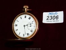 A Dennison Star Half Hunter Pocket Watch with Roman numerals and white enamel face, serial no.