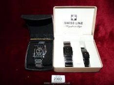 A boxed Swiss Line his and hers wristwatch set and a boxed 'OK' wristwatch.