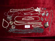 A quantity of white metal costume jewellery to include; flat link necklace, rings, small crucifix,