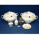 Two Aynsley Cottage Garden Tureens together with posy vases, plate and a small clown,