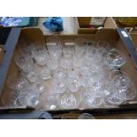 A quantity of cut glass whisky tumblers, lemonade glasses, miscellaneous sundae dishes, etc.