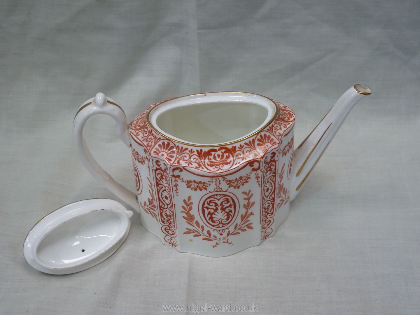 A Victorian Teaset in red and cream by Wedgwood including teapot, four cups, - Image 6 of 30