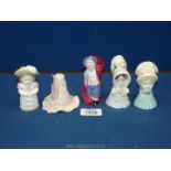 Five Royal Worcester candle snuffers: 'Old Lady', 'Howard', Feathered Hat',