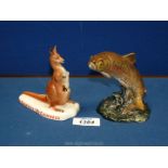 A Carltonware Guinness china figure of a kangaroo and a Beswick figure of a trout,