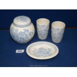 Four pieces of Mason's 'Stratford' pattern china : soap dish, tooth brush beakers and ginger jar.