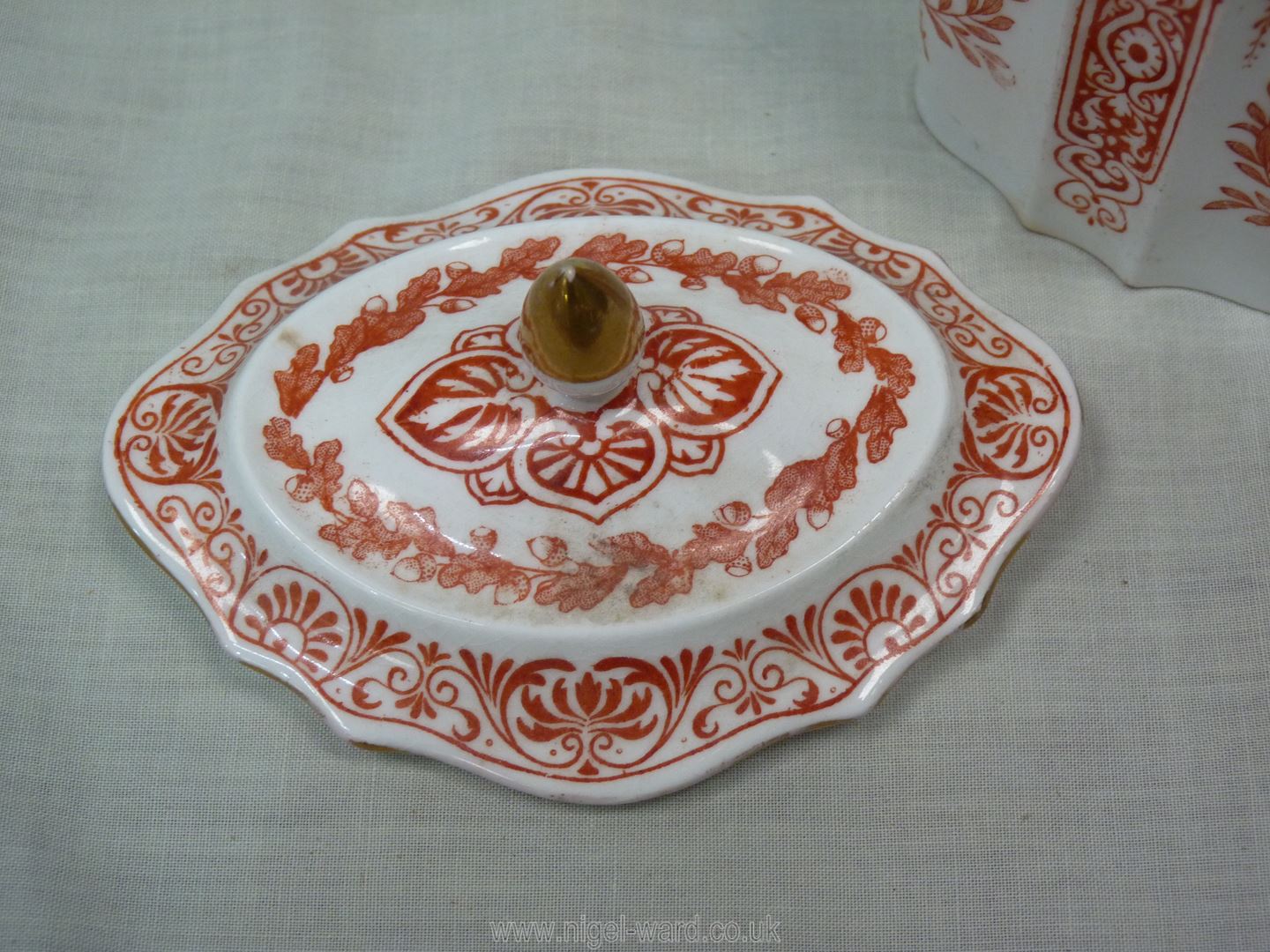 A Victorian Teaset in red and cream by Wedgwood including teapot, four cups, - Image 8 of 30