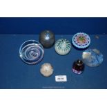 Seven paperweights to include Millefiori, Royal Brierley, 1987 Selkirle, Isle of Wight, etc.