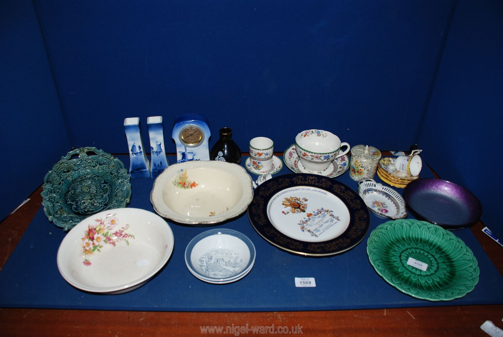 A quantity of china to include black Wade vase, Dresden dish,