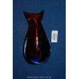 A red and blue Murano Sommerso Fishtail Bud Vase by Luigi Onesto, signature to base, 6'' tall.