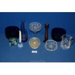 A quantity of glass including blue glass liners, Brierley cream jug and sugar bowl,